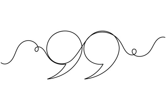 Social media quotation marks sign continuous one line art single drawing on white background minimalist monoline collection of important info asset symbol outline vector illustration