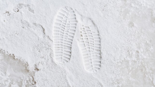 Boot prints pressed into slushy snow and icy ground, creating a textured winter surface, cold outdoor tracking