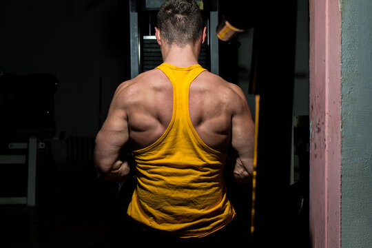 male bodybuilder flexing his back