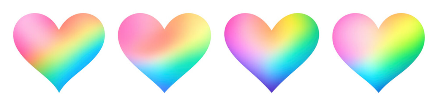 PNG Colorful rainbow gradient hearts on transparent background