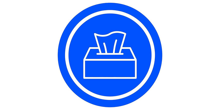 Blue tissue box icon featuring minimalist graphic style for household and hygiene branding.