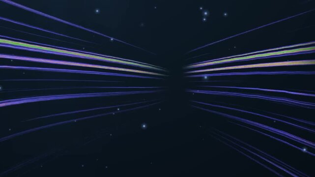 Light trails in purple and blue streak across the screen suggesting high-speed cosmic data transit.
