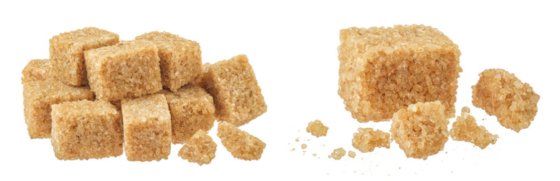 brown sugar cubes isolated on white background