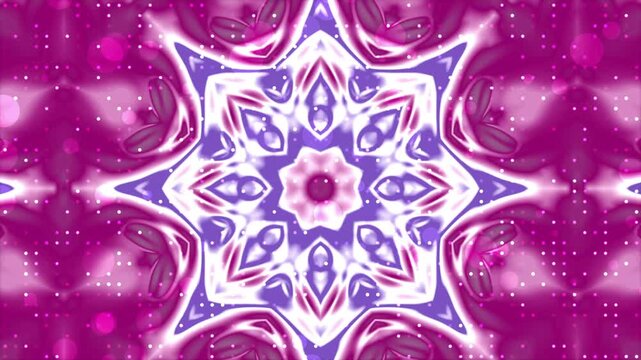 Abstract kaleidoscopic star pattern with vibrant purple and magenta digital light effects.