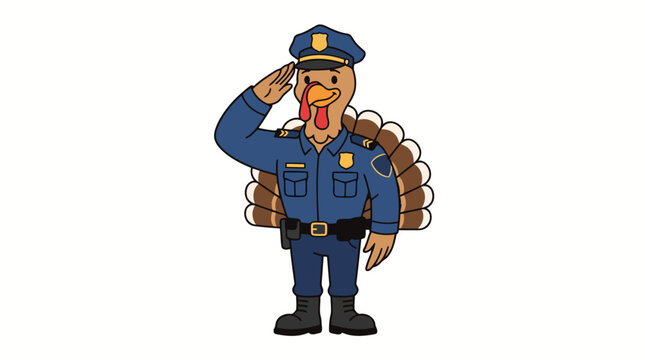 Police turkey vector illustration saluting in uniform with police hat