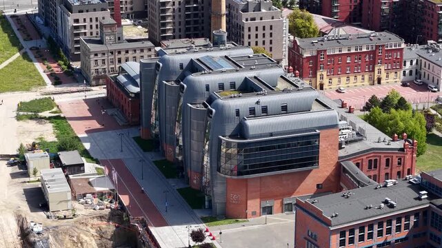 Drone shot of EC1 Science and Technology Centre in Lodz, Poland