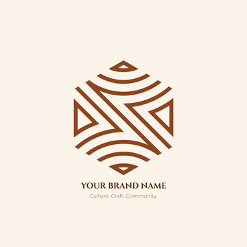 Tribal Cultural Logo Brown Vector Indigenous Heritage Brand Identity Earthy Ethnic Pattern EPS