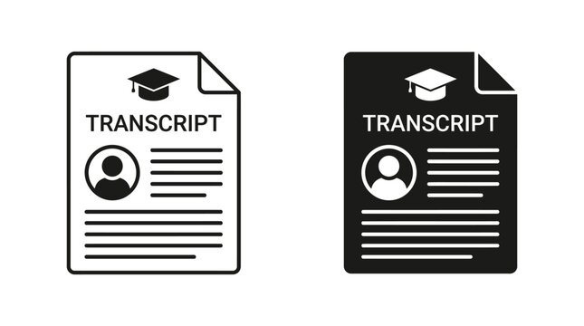 Academic transcript record icons set featuring minimalist vector illustrations for school graduation and college documentation purposes