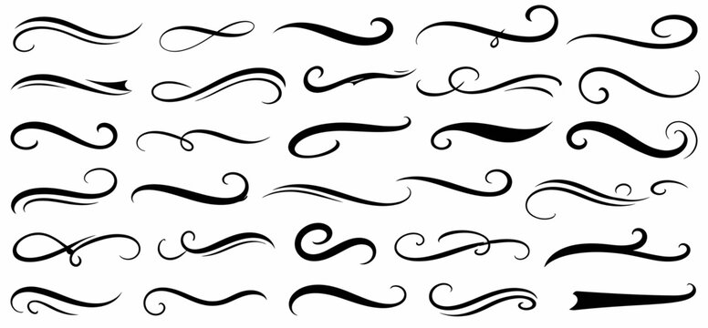 Elegant swirls, decorative flourishes, calligraphic element, vintage curves vector artistic designs for graphic projects, invitations, and tattoos creativ