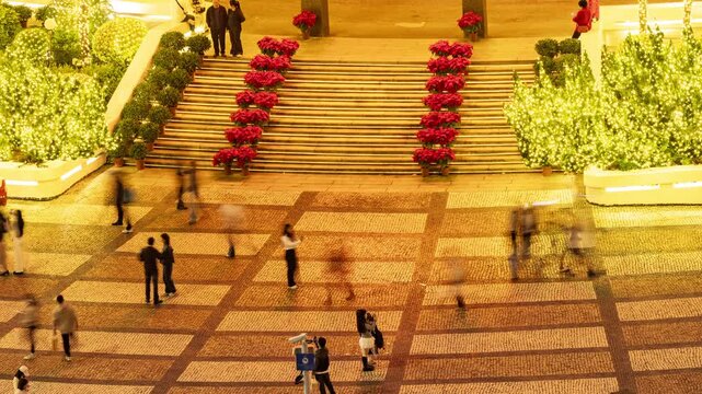 timelapse of street scene with crowds in macau