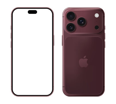 Smart Phone iPhone 18 Pro in burgundy color with transparent screen, isolated on transparent background. High resolution. The iPhone 18 Pro is smartphone developed and marketed by Apple Inc.