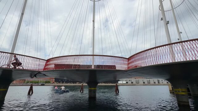 Waterfront view of Cirkelbroen (Circle Bridge) in Copenhagen, Denmark