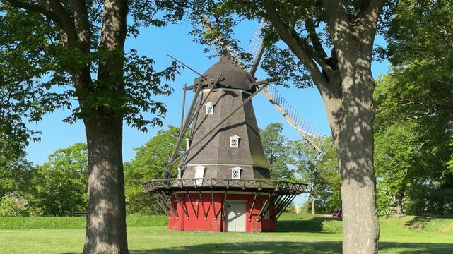Historic Kastellet Windmill landmark in Copenhagen city, Denmark