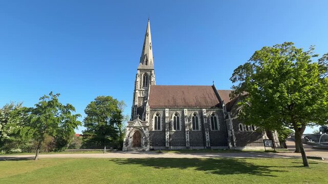 Exterior view of St Alban's Church in Copenhagen city, Denmark