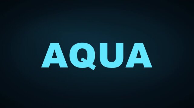 AQUA typography gradually filled with animated blue liquid rising smoothly from the bottom of the letters. Flowing wave surfaces, subtle reflections, transparent highlights and deep water gradients cr