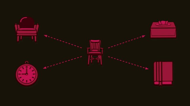 A counseling session provides a private setting for client dialogue, note-taking, emotional support, and scheduled care. Flat 3D style with a halftone dot screen.