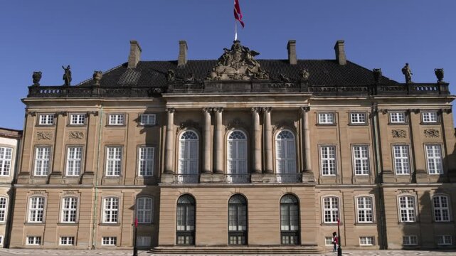 Front view of Amalienborg Palace facade in Copenhagen, Denmark