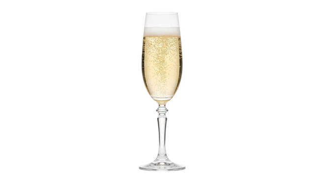 A flute glass filled with sparkling champagne and effervescent bubbles