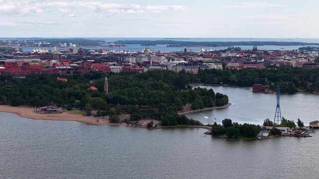 Aerial view of Hietaniemi Beach (Hietaniemen uimaranta) in Helsinki, Finland