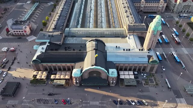 Flight over Helsinki Central Railway Station (Helsingin paa-asema), Finland