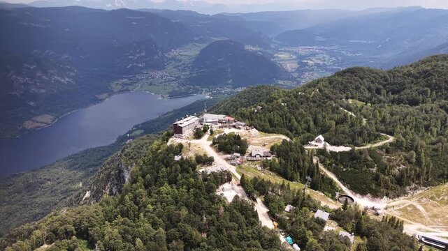Aerial view of Vogel Ski Resort and Lake Bohinj, Slovenia