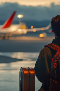 A person examines an airplane from the ground, likely considering a travel or adventure opportunity. vertical frame