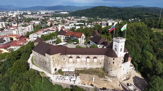Flight over Ljubljana Castle (Ljubljanski grad) in Slovenia