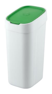 White rectangular food storage container with green snap-on lid