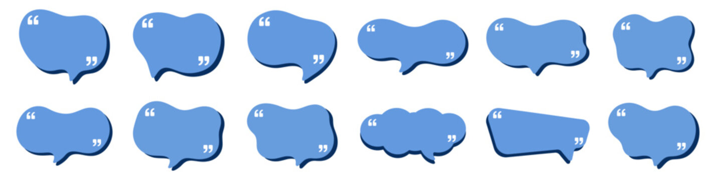 Blue quote speech bubble set vector illustration