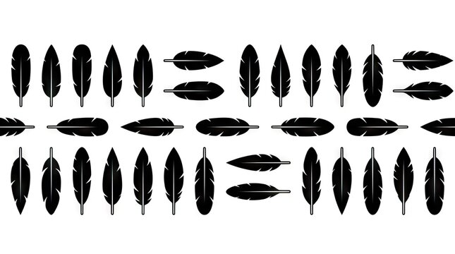 Black feather silhouette vector patterns.