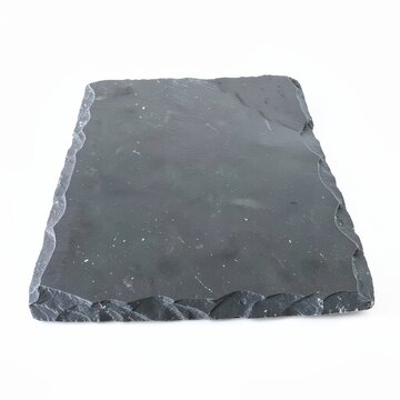 Polished slate garden marker with chiseled edges, dark gray stone sign on white background, elegant minimal outdoor decor