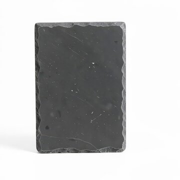 Polished slate garden marker with chiseled edges, dark gray stone sign for outdoor plant labeling and decorative landscaping on white background