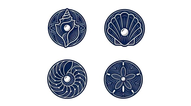Sea shell and marine life mandala illustrations.