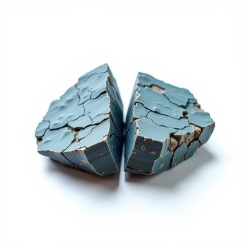 Single split bluestone with jagged edges and bluegray color on white background