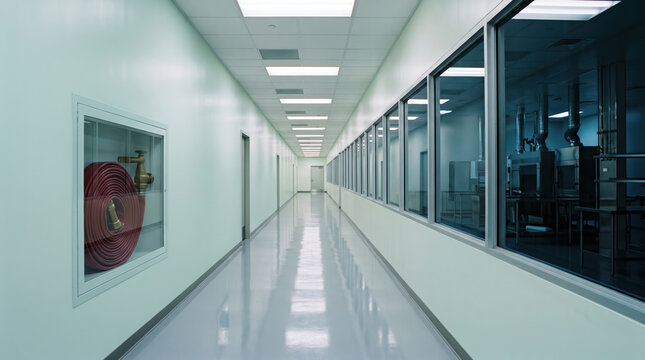 Empty corridor in a pharmaceutical facility