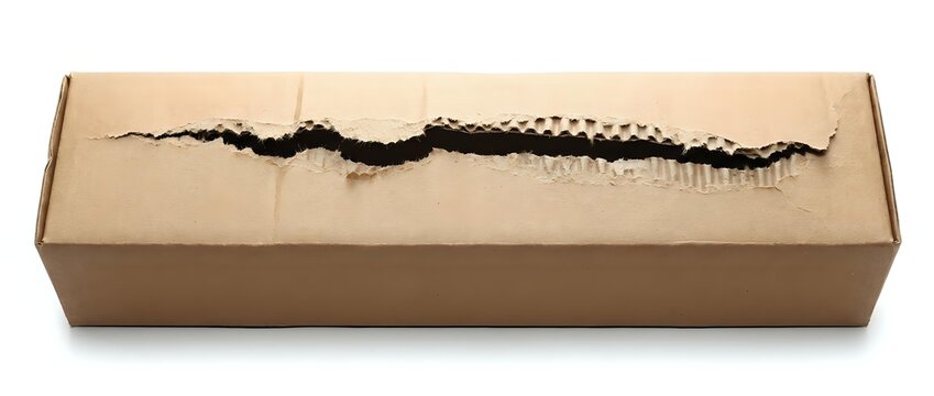 Cardboard box with black tape seal and torn opening