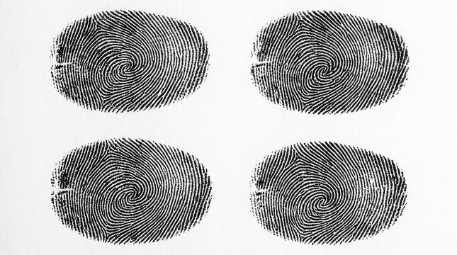 Four black fingerprints isolated on white background.