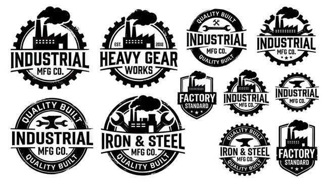 Set of vintage industrial and iron works logos.