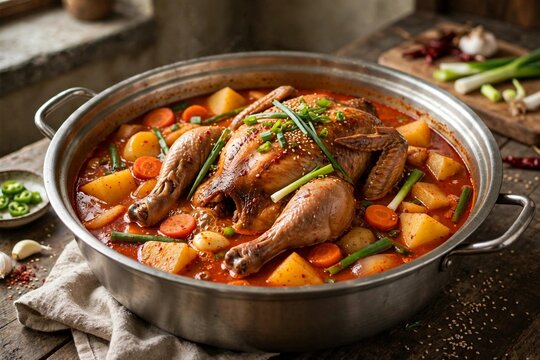Korean Spicy Whole Chicken Stew Dakdoritang Pot