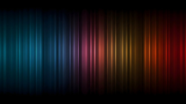 Abstract background, with vertical glowing, stripes in a, rainbow spectrum of, blue, purple, orange, and red colors, against a dark, black background