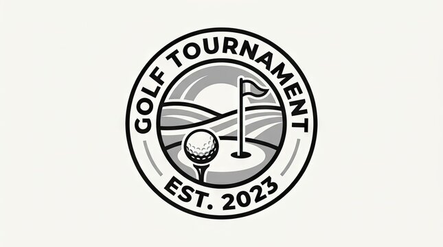 Circular golf tournament emblem with ball and green.