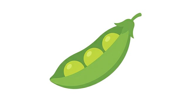 Fresh green pea pod illustration with three peas.