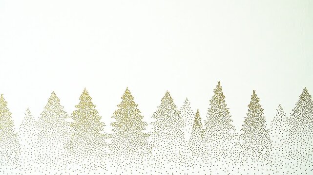 Downward camera movement over elegant gold dot pine trees landscape with copy space