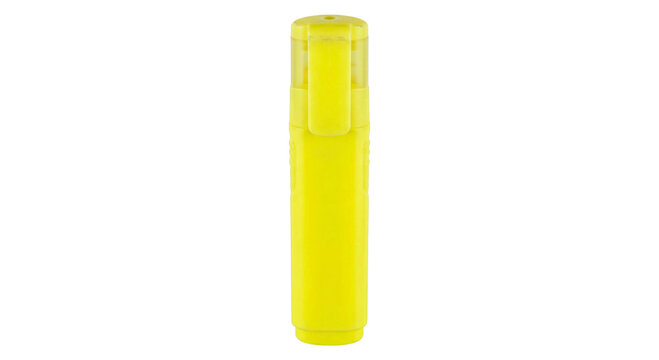 Bright yellow highlighter pen with cap on, isolated on a white background