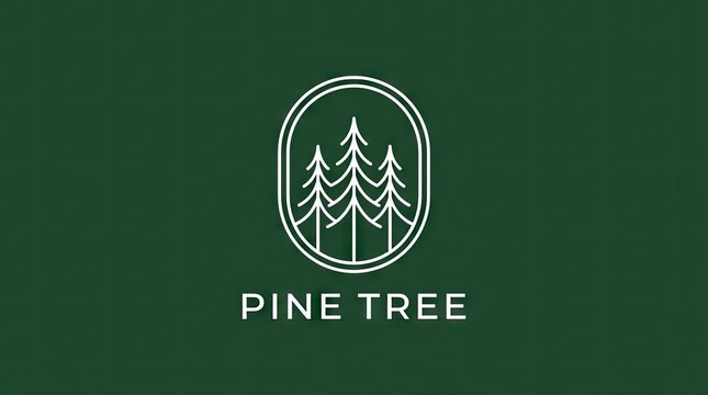 Minimalist white pine tree line art on green background.
