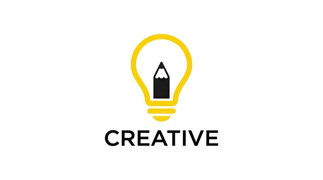 Yellow lightbulb and pencil creative brand logo