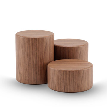 wooden podium cylindrical blocks with natural wood grain