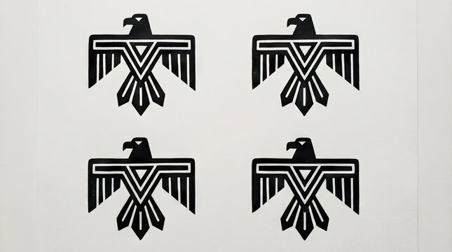 Black thunderbird tribal eagle icons on white background.