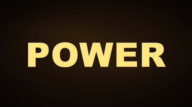 POWER typography gradually filled with animated yellow-orange liquid rising smoothly from the bottom of the letters. Flowing wave surfaces, subtle reflections, transparent highlights and deep amber gr