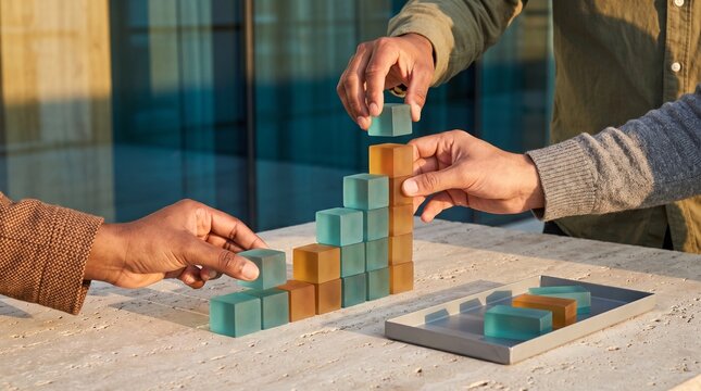 Hands build an abstract capital growth chart